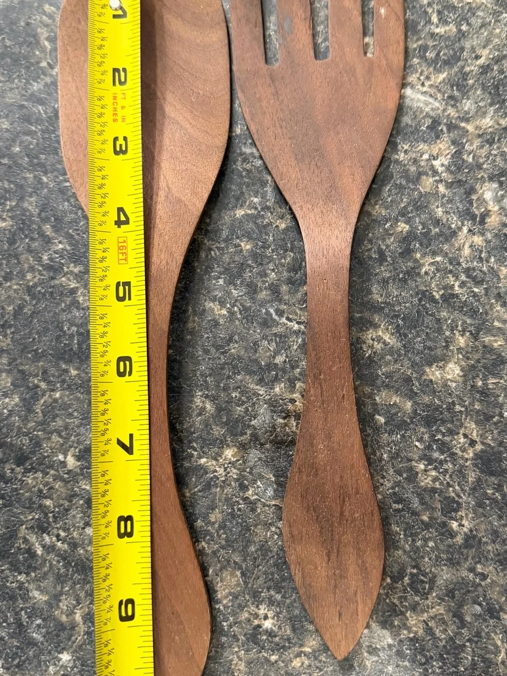 Mid-century modern wood salad spoon and fork
